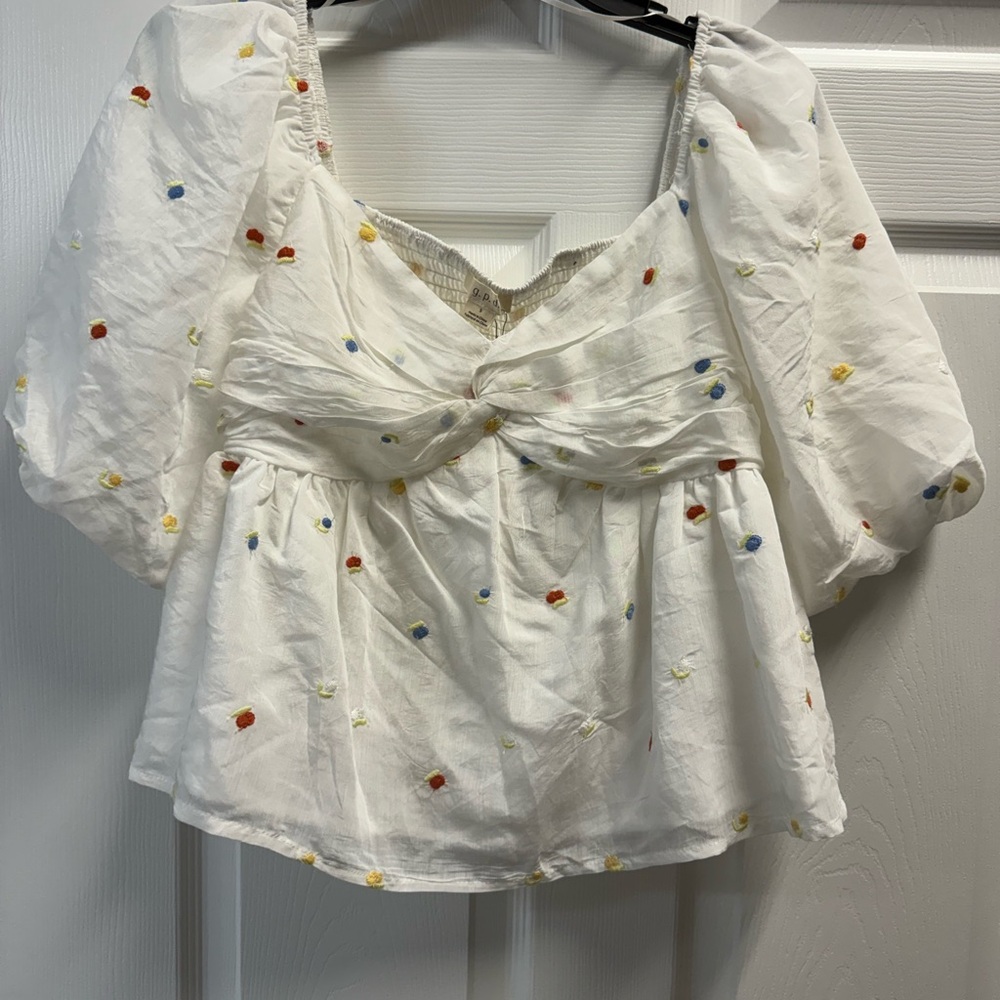White Floral Embroidered Women's Top